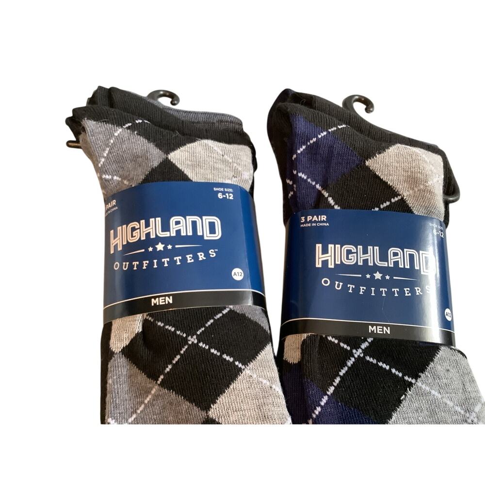 6 PAIR HIGHLAND OUTFITTERS MENS SOCKS SIZE 6-12  Black and Blue Assortment